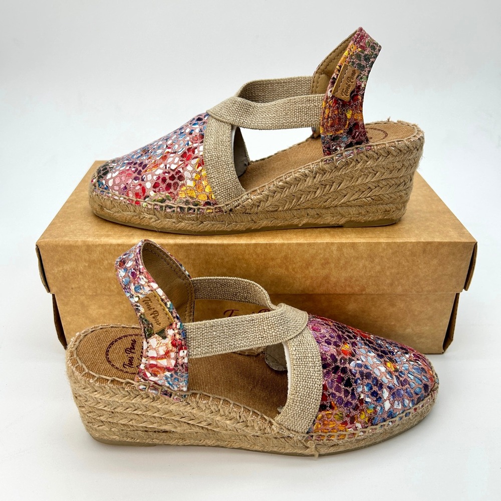 Wedge Espadrille Sandals Toni Pons Telva Womens Sz 6.5 Colorful Floral Print NEW
